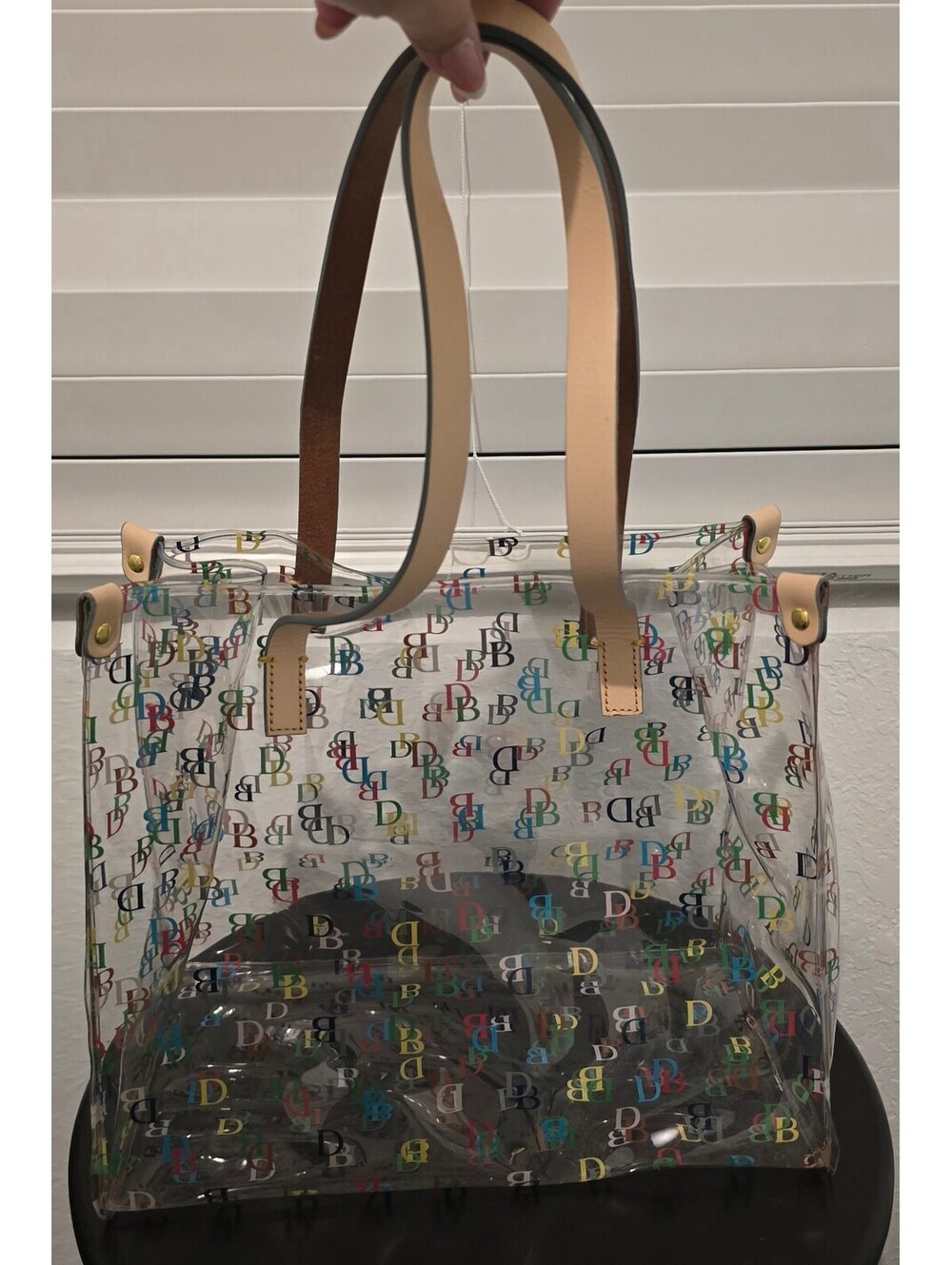 Dooney & Bourke Beautiful Clear Tote Bag with Multicolor Logo Print